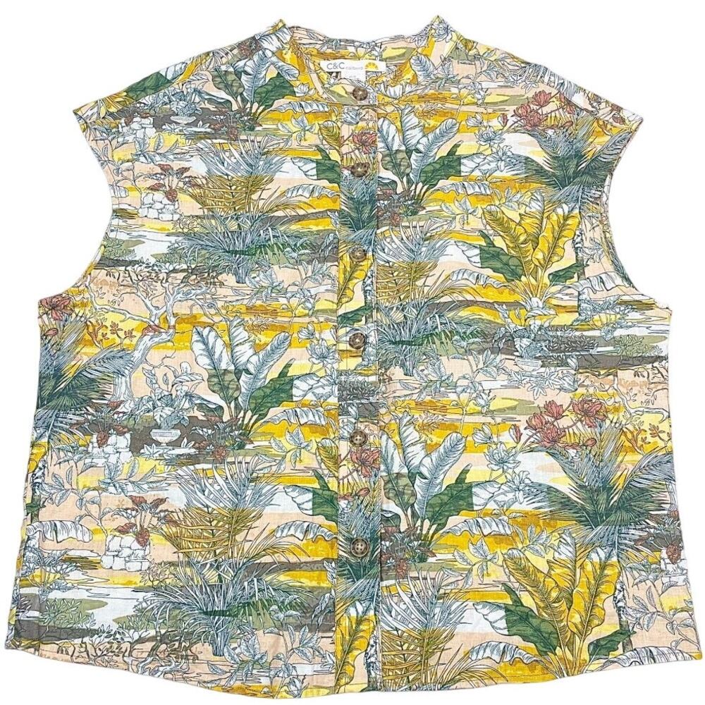NWT C&C CALIFORNIA Tropical Print Sleeve Button Up Shirt Sz Medium